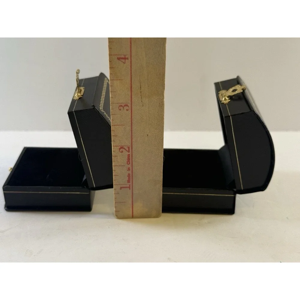 Vintage Lot Of 2 Ring Display Boxes Black Flip Latch Dome-Top Leatherette